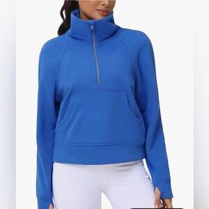 THE GYM PEOPLE Womens' Half Zip Pullover Stand Collar Crop Sweatshirt Blue - M
